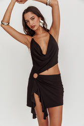 Vari Waist Cut Out Halter Neck Mini Dress Black